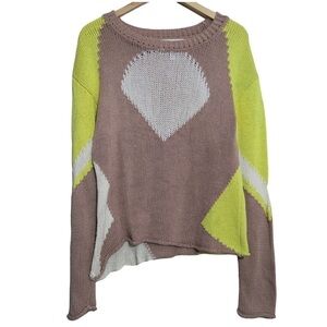 Aiko Sweater Womens Medium Asymmetrical Relaxed Beach Casual Art Tan Open Knit